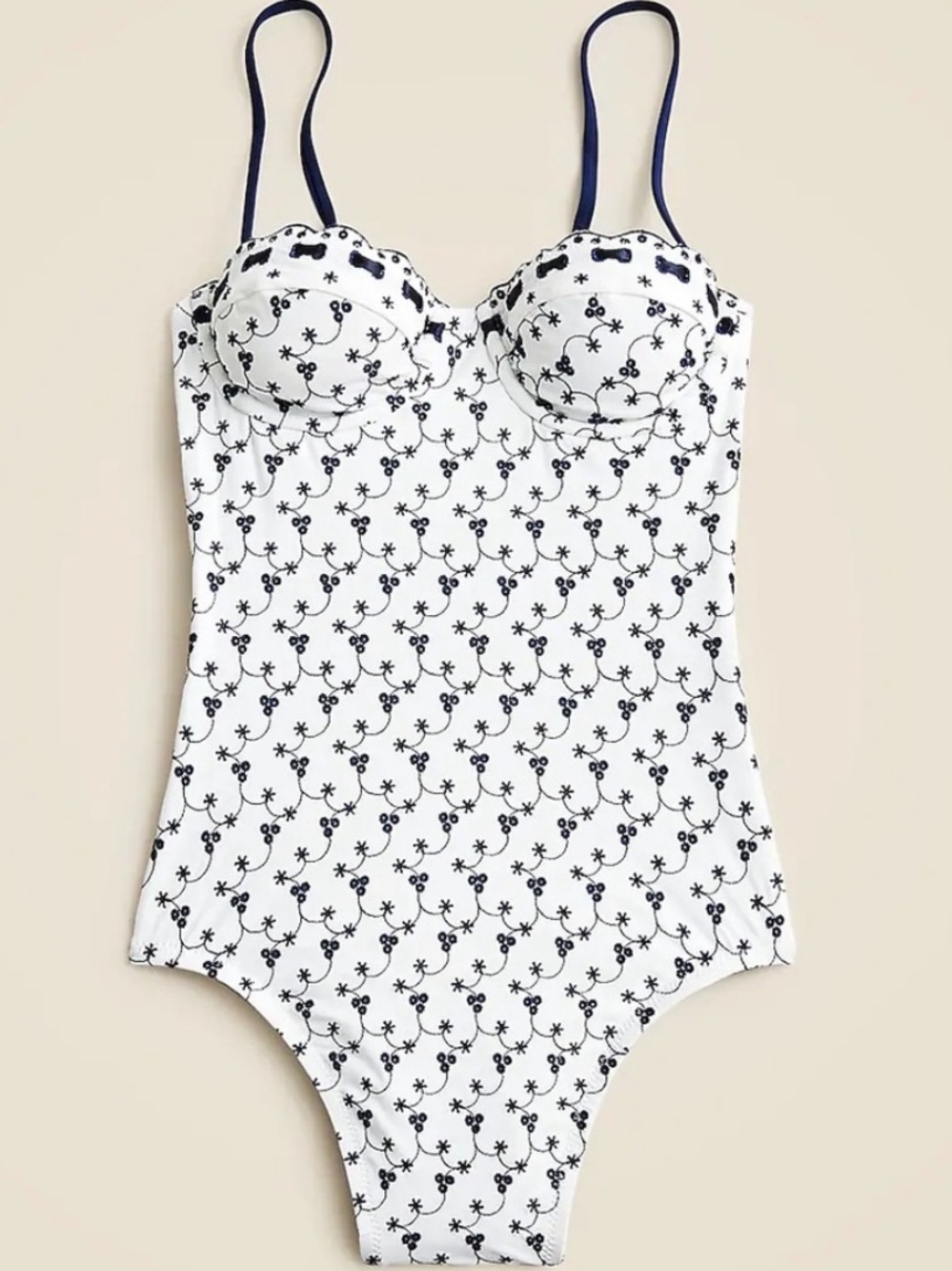 J.Crew Eyelet Balconette Underwire One Piece With Ribbon Trim Swimsuit EUC  12